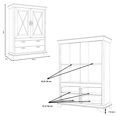 Vitrina Kashmir, Gri Antic, 162.5 x 48 x 123 Cm-01