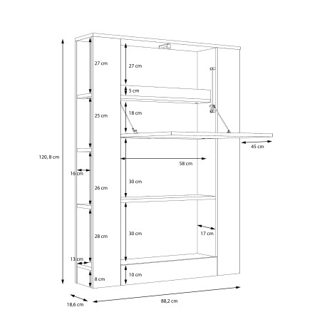 Etajera Multifunctional Sonoma, 88,2 x 120,8 x 18,6 (62,2) Cm-01