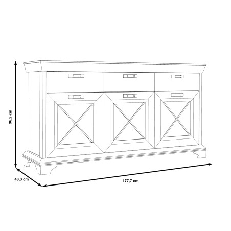 Bufet Kashmir, 3Usi + 3Sertare, Pin Alb, 96 x 48.5 x 123 Cm-01