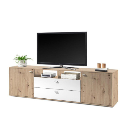 Comoda Tv Cleveland 2U 1S, Stejar Artisan + Alb, 220 x 62 x 42 Cm-01