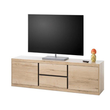 Comoda Tv Fjord 2U 2S, Stejar + Gri FS, 173 x 53 x 38 Cm-01