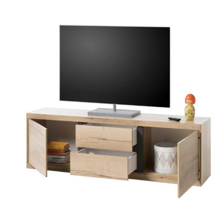 Comoda Tv Fjord 2U 2S, Stejar + Gri FS, 173 x 53 x 38 Cm-01