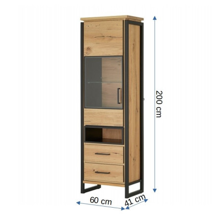 Vitrina Ingusta Reno 1 Usa+2 Sertare , Smoked Oak, 60 x 41 x 200 Cm-01