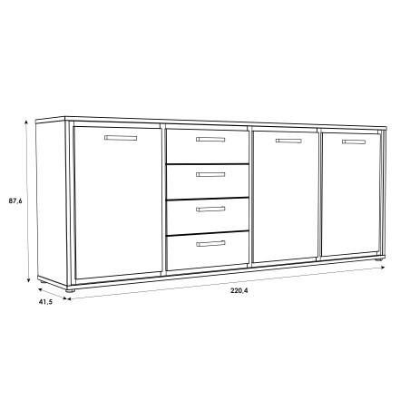 Comoda Rigmor, 3Usi + 4Sertare, Alb Super Lucios & Beton Optic Gri, 88 x 41.5 x 220 Cm-01