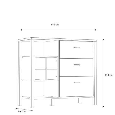 Comoda High Rock, Stejar Riviera & Negru, 93.5 x 85 x 40 Cm-01