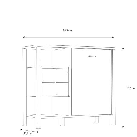 Comoda High Rock, 1Usa, Negru & Stejar Riviera, 40 x 85 x 93.5 Cm-01