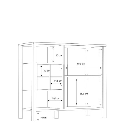 Comoda High Rock, 1Usa, Negru & Stejar Riviera, 40 x 85 x 93.5 Cm-01