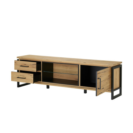 Comoda TV Reno, Smoked Oak, Furnir Din Lemn Masiv, 170 x 41 x 60 Cm-01