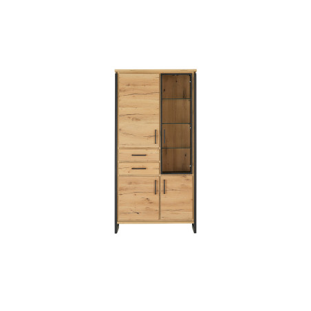 Vitrina Reno 3 Usi + 2 Sertare, Smoked Oak, Furnir Din Lemn Masiv, 100 x 41 x 200 Cm-01