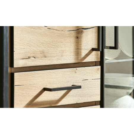 Vitrina Reno 3 Usi + 2 Sertare, Smoked Oak, Furnir Din Lemn Masiv, 100 x 41 x 200 Cm-01