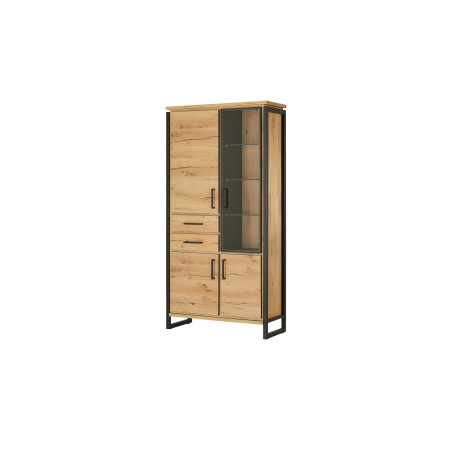 Vitrina Reno 3 Usi + 2 Sertare, Smoked Oak, Furnir Din Lemn Masiv, 100 x 41 x 200 Cm-01