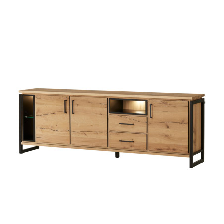 Bufet 3 Usi + 2 Sertare + 2 Nise Reno, Smoked Oak, Furnir Din Lemn Masiv, 230 x 45 x 82 Cm-01