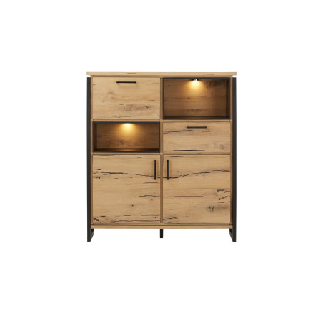 Bufet 3 Usi + 1 Sertar + 2 Nise Reno, Smoked Oak, Furnir Din Lemn Masiv, 131 x 41 x 10 Cm-01