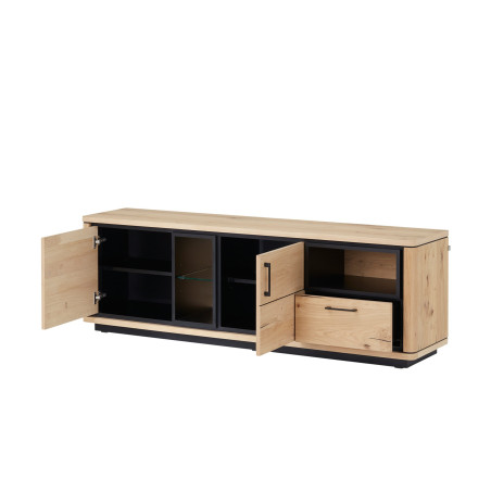 Comoda TV Tulsa, Smoked Oak, Furnir Din Lemn Masiv, 183,3 x 42 x 59,3 Cm-01