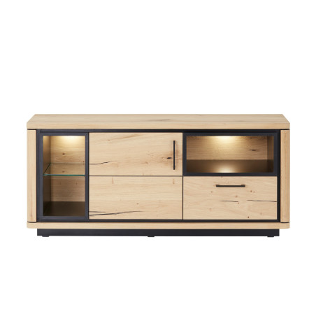 Comoda TV Tulsa, Smoked Oak, Furnir Din Lemn Masiv, 135 x 42 x 59,3 Cm-01