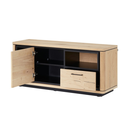 Comoda TV Tulsa, Smoked Oak, Furnir Din Lemn Masiv, 135 x 42 x 59,3 Cm-01