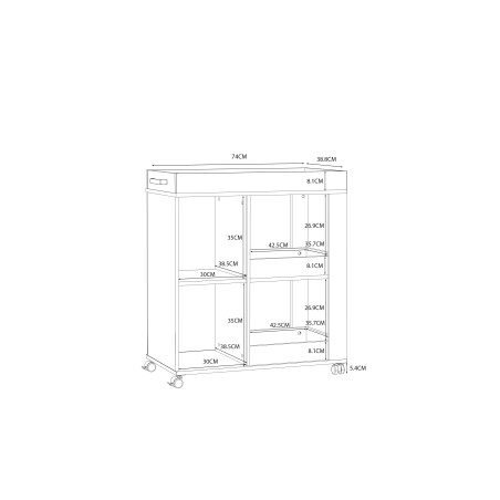 Comoda Home Bar Pe Role C773, Stejar Artisan & Stejar Negru, 77,4 x 88,2 x 42 Cm-01