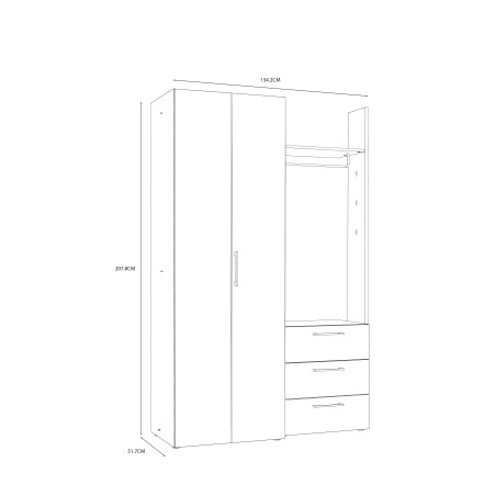 Garderoba Canberra, Gri Wolfram Uni & Alb, 134,2 x 207,8 x 51,7 Cm-01