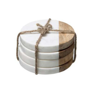 Set  4 Coastere Wood Marble White