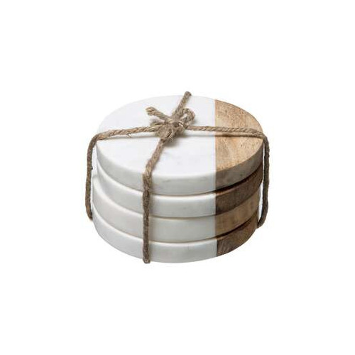 Set  4 Coastere Wood Marble White