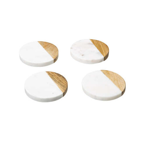 Set  4 Coastere Wood Marble White