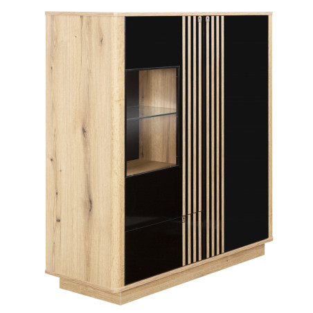 Highboard Como, 2Usi + 1Sertar, Natur & Negru, 129 x 45 x 110 Cm-01