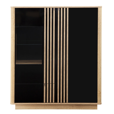 Highboard Como, 2Usi + 1Sertar, Natur & Negru, 129 x 45 x 110 Cm-01