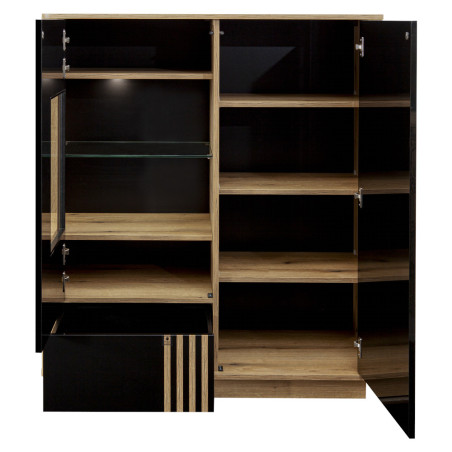 Highboard Como, 2Usi + 1Sertar, Natur & Negru, 129 x 45 x 110 Cm-01