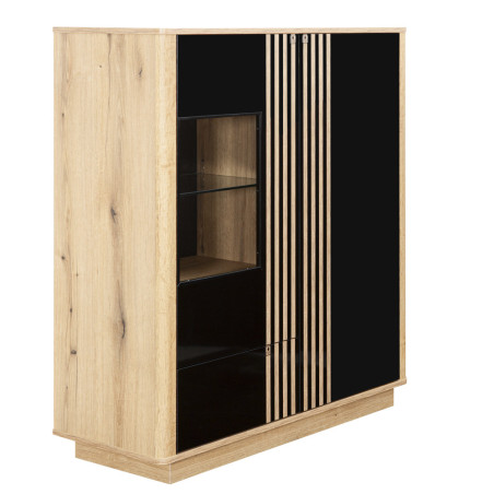 Highboard Como, 2Usi + 1Sertar, Natur & Negru, 129 x 45 x 110 Cm-01