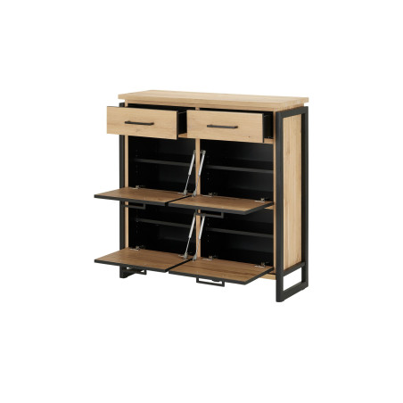 Comoda Pantofi 4Usi+2Sertare Reno Smoked Oak, Furnir Din Lemn Masiv, 106,2 x 38 x 110 Cm-01