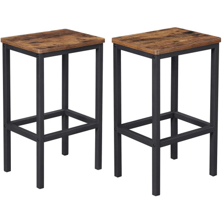 Set 2 Scaune De Bar Vintage, Maro Rustic & Negru, 65 x 40 x 30 Cm-01