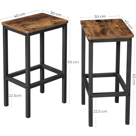 Set 2 Scaune De Bar Vintage, Maro Rustic & Negru, 65 x 40 x 30 Cm-01