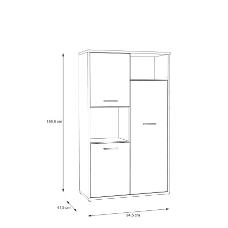 Etajera Chicory 3U, Stejar Riviera & alb & alb super lucios, 945 x 1599 x 415 mm-01