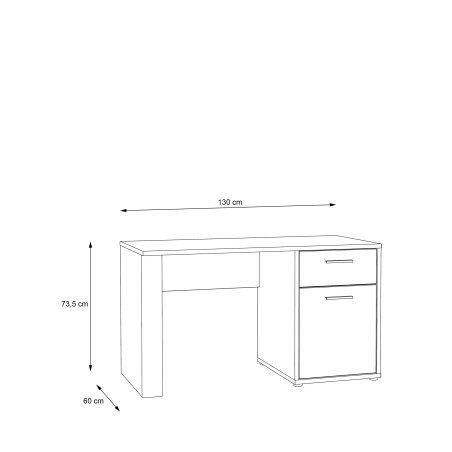 Birou Chicory, Stejar Riviera & alb & alb super lucios, 1300 x 735 x 600 mm.-01