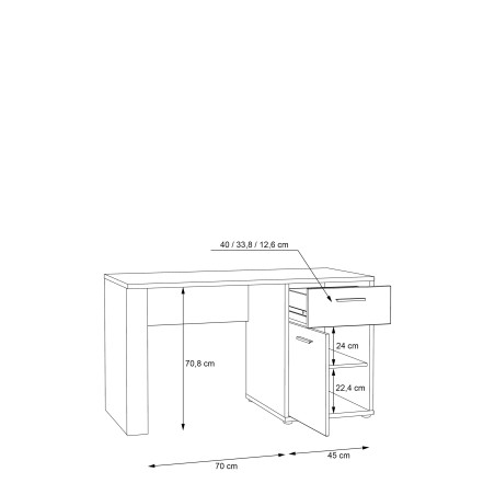 Birou Chicory, Stejar Riviera & alb & alb super lucios, 1300 x 735 x 600 mm.-01