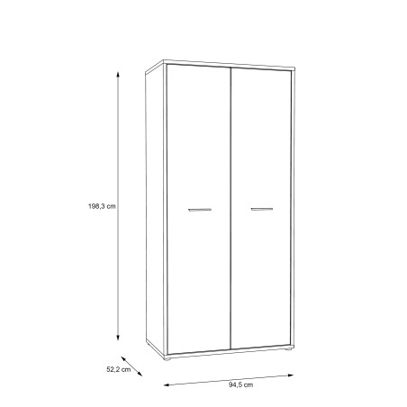 Dulap Chicory, 2Usi, Stejar Riviera & Alb Super Lucios, 198.5 x 94.5 x 52 Cm-01