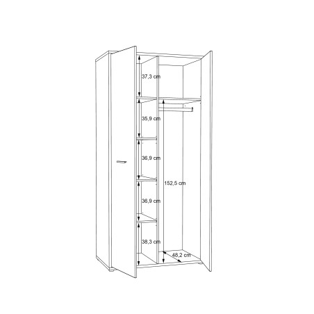 Dulap Chicory, 2Usi, Stejar Riviera & Alb Super Lucios, 198.5 x 94.5 x 52 Cm-01