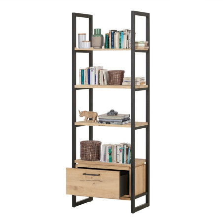 Biblioteca Reno 1 Sertar, Smoked Oak, Furnir Din Lemn Masiv, 69,5 x 41 x 200 Cm-01