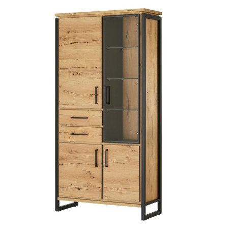 Vitrina Reno 3 Usi + 2 Sertare, Smoked Oak, Furnir Din Lemn Masiv, 100 x 41 x 200 Cm-01