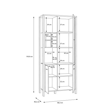 Vitrina High Rock, Stejar Riviera & Negru, 194 x 40 x 86.5 Cm-01