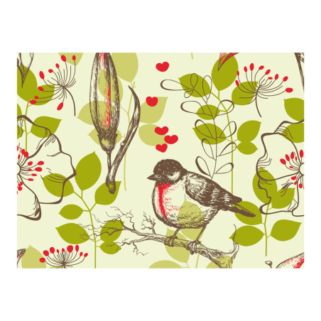 Fototapet Bird And Lilies Vintage Pattern-01