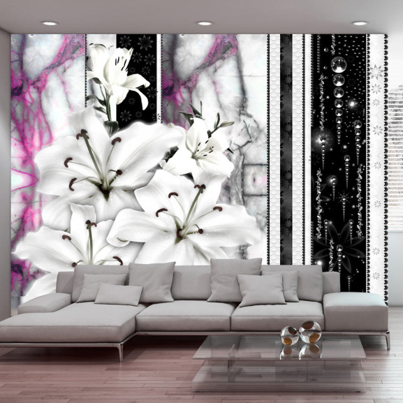 Fototapet Crying Lilies On Purple Marble