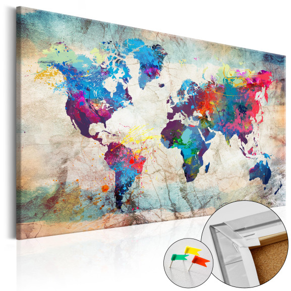 Tablou Din Plută World Map: Colourful...