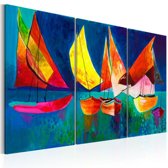 Tablou Pictat Manual Colourful Sailboats